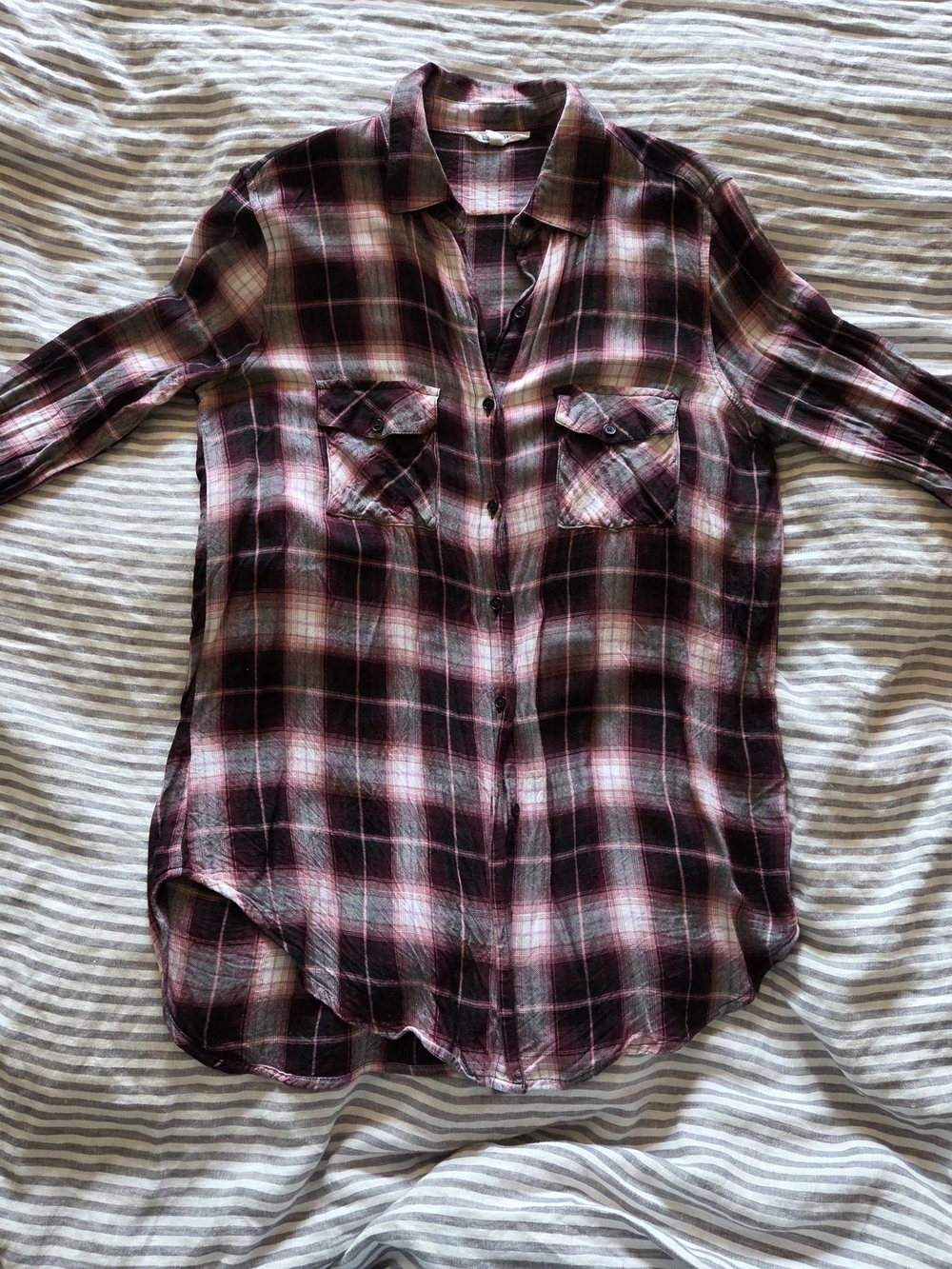 Plaid Button-Up Shirt in Burgundy, Pink and Black